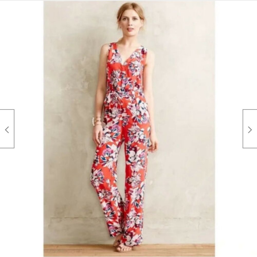Yumi Kim Anthropologie Flower District Red Jumpsuit Women's Small